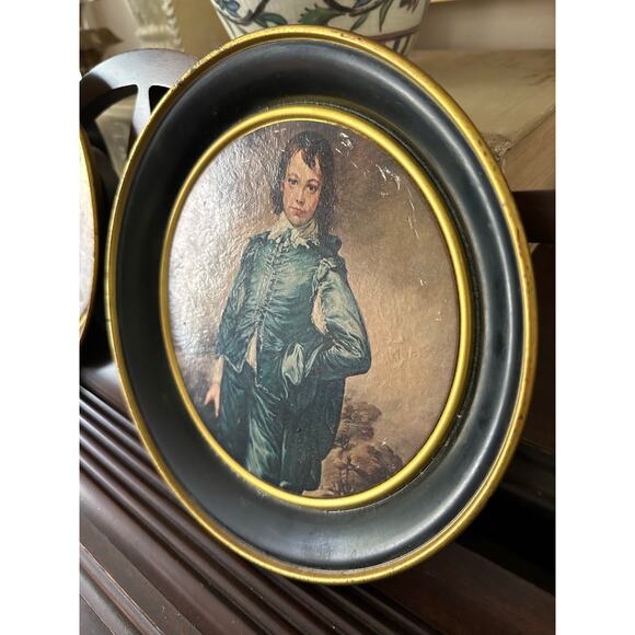 Vintage Metal Tray Portrait Plates Victorian 8"red boy blue boy fabcraft hanging - Picture 9 of 14